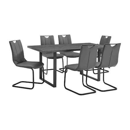 Armen Living Fenton and Pacific 7 Piece Modern Rectangular Dining Set with Black Base in Black Melamine Wood SETFEDI7PCGR